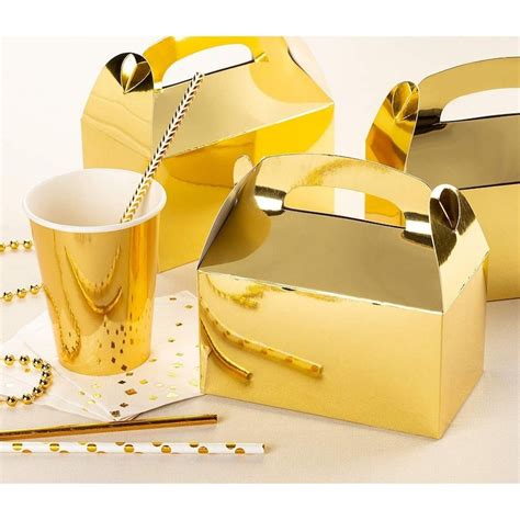 metallic gold gable boxes|Party Treat Boxes, 24 Pack Metallic Gold Foil Gable Gift Boxes, .